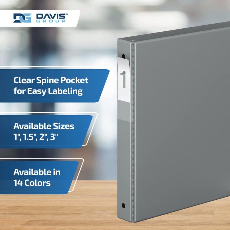 Davis Group مجلدات اقتصادية ممتازة مكونة من 6 حلقات مكونة من 3 حلقات للمدرسة أو المكتب، مجلدات دائرية الشكل، مقاس 2.54 سم، رمادي - Image 4